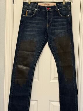 Kohzo Japan Mens Distressed Patched Knee Jeans Size 31x34 Dark Wash Grunge